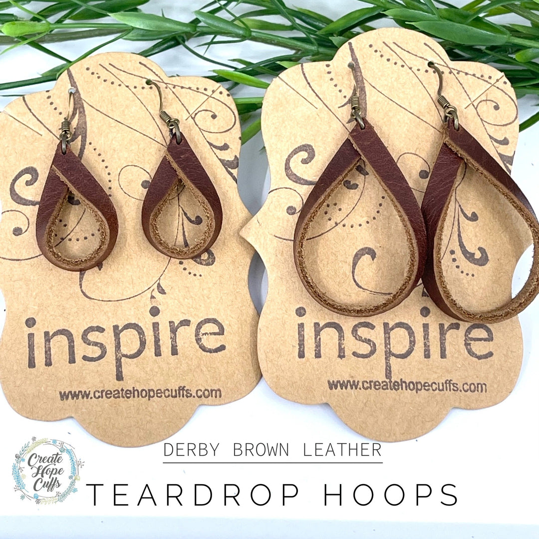Teardrop Hoop Charcoal Grey Leather Earrings | 2 Sizes | Essential Oil Diffusers Leather Earrings Create Hope Cuffs 