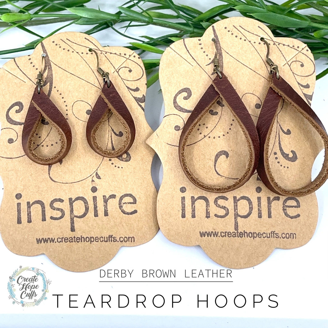 Teardrop Hoop Derby Leather Earrings, 2 Sizes Essential Oil Diffusers Leather Earrings Create Hope Cuffs 
