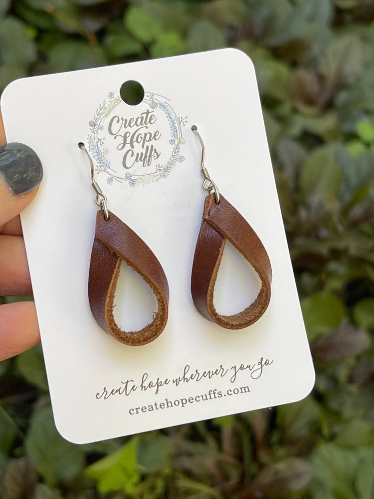 Teardrop Hoop Derby Leather Earrings | 2 Sizes | Essential Oil Diffusers Leather Earrings Create Hope Cuffs 