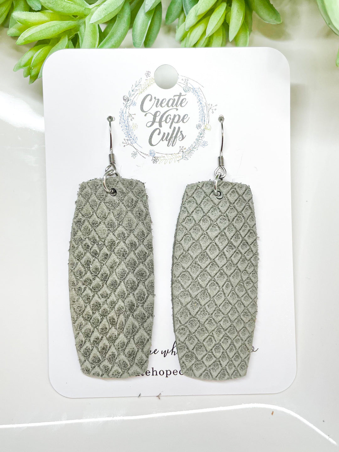Textured Grey Suede Leather Earrings | Stacked | Hypoallergenic | Women Leather Earrings Create Hope Cuffs Long Bar 