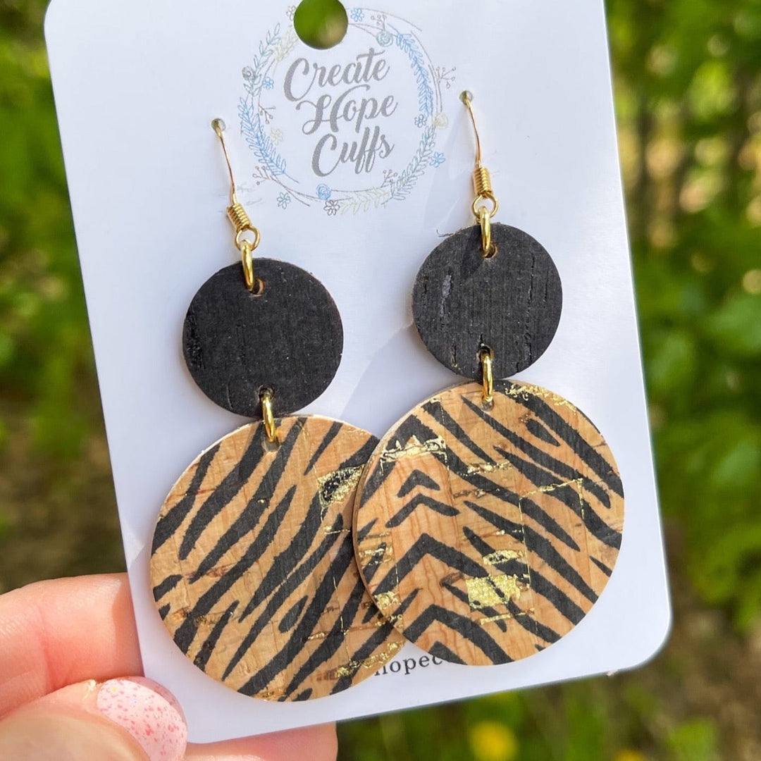 Tiger Stripe Leather Earrings | Stacked Circles | Hypoallergenic | Women Leather Earrings Create Hope Cuffs 
