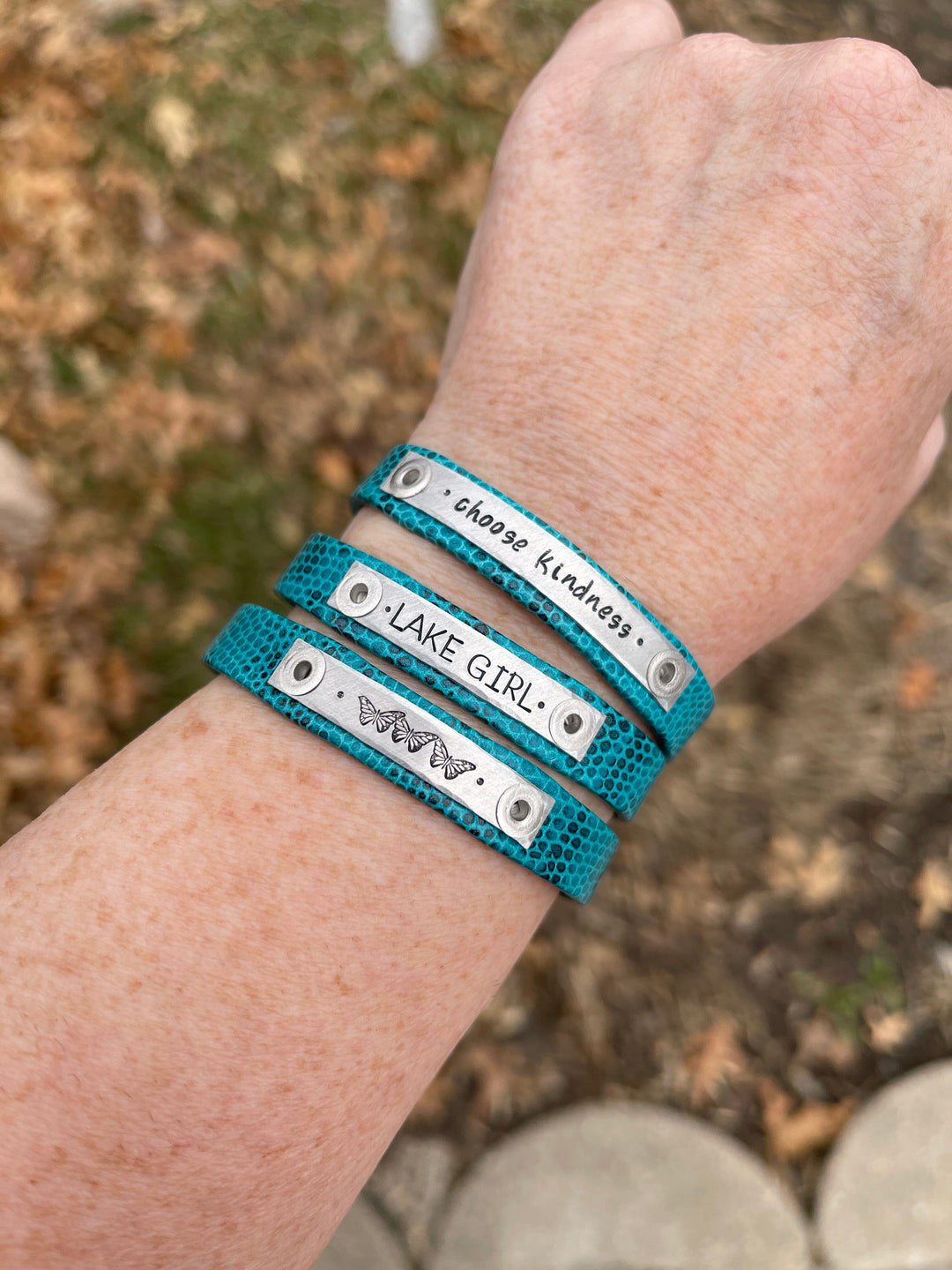 Turquoise Lizard Print LAKE GIRL | Leather Skinny Bracelet | Adjustable Skinny Bracelets Create Hope Cuffs 