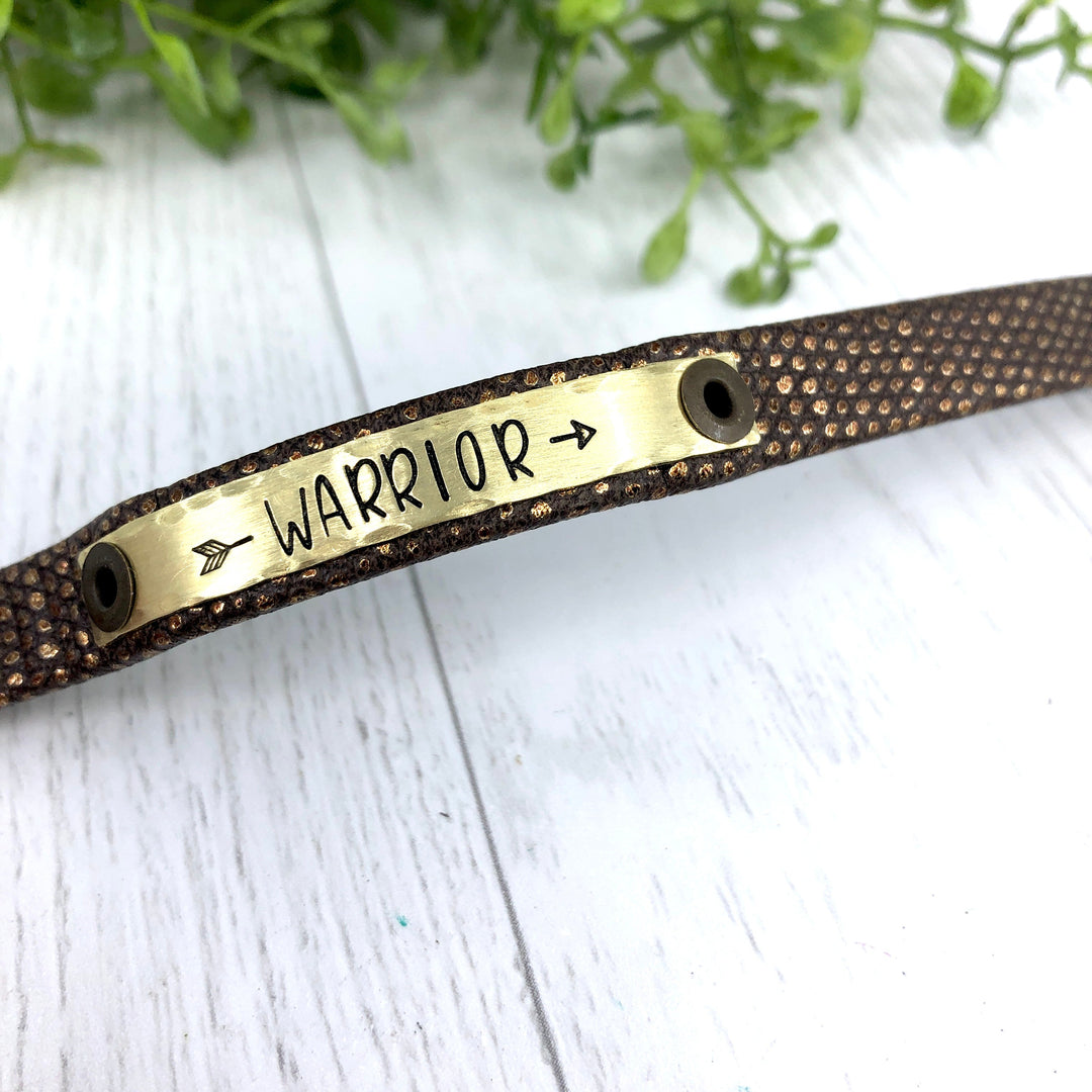 WARRIOR Skinny Luxor Bronze & Gold Leather Bracelet, adjustable Skinny Bracelets Create Hope Cuffs 