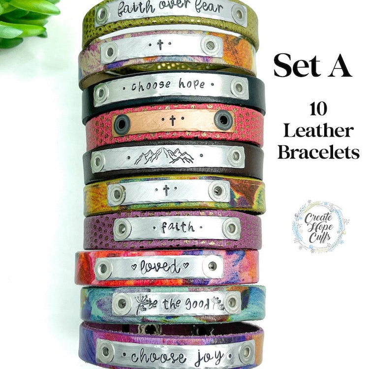 (Wholesale) 3 BUNDLE OPTIONS | SPRING Blossoms | Skinny Leather Bracelets | Save more than $64! Leather Wrap Create Hope Cuffs 