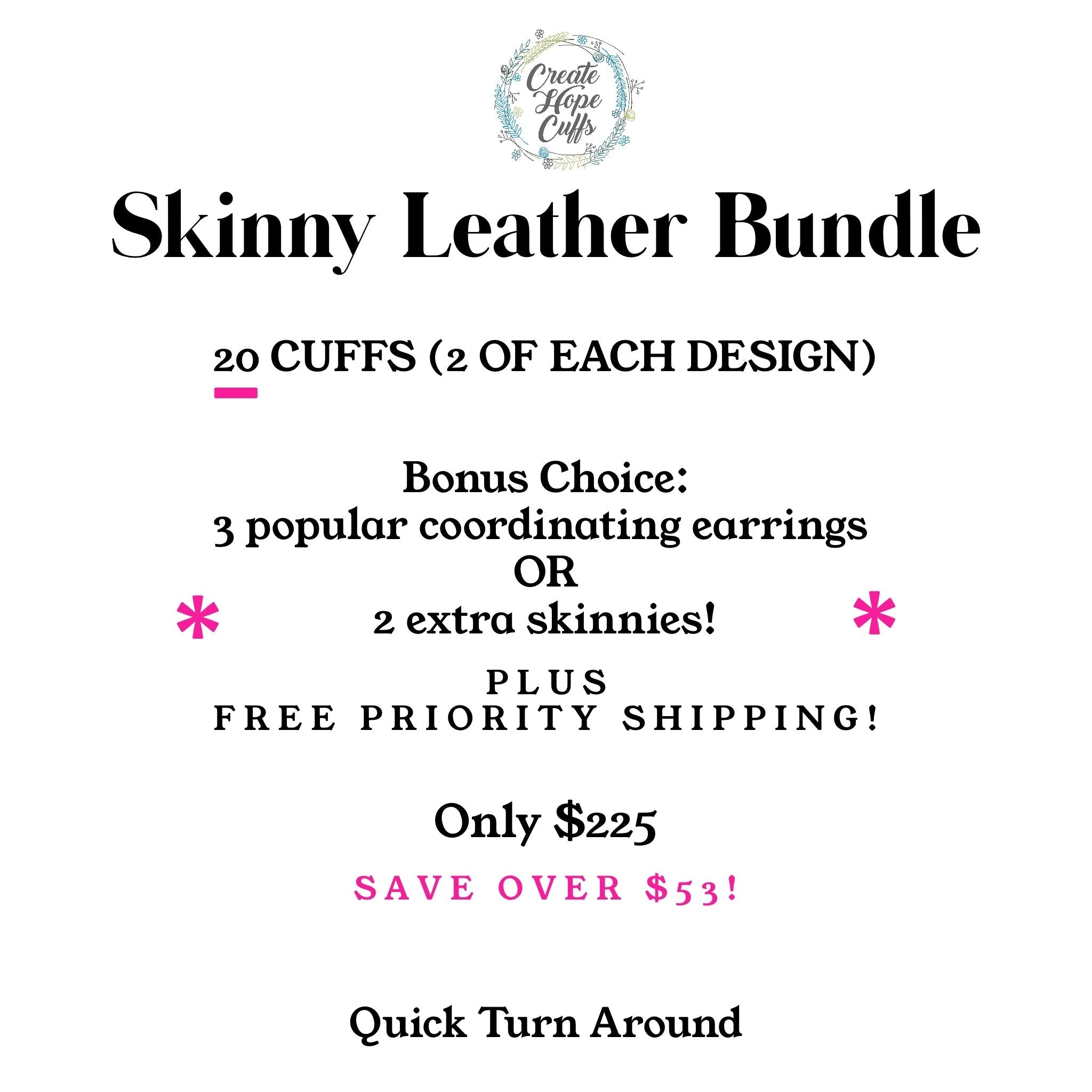 (Wholesale) 3 BUNDLE OPTIONS | SPRING Blossoms | Skinny Leather Bracelets | Save more than $64! Leather Wrap Create Hope Cuffs 