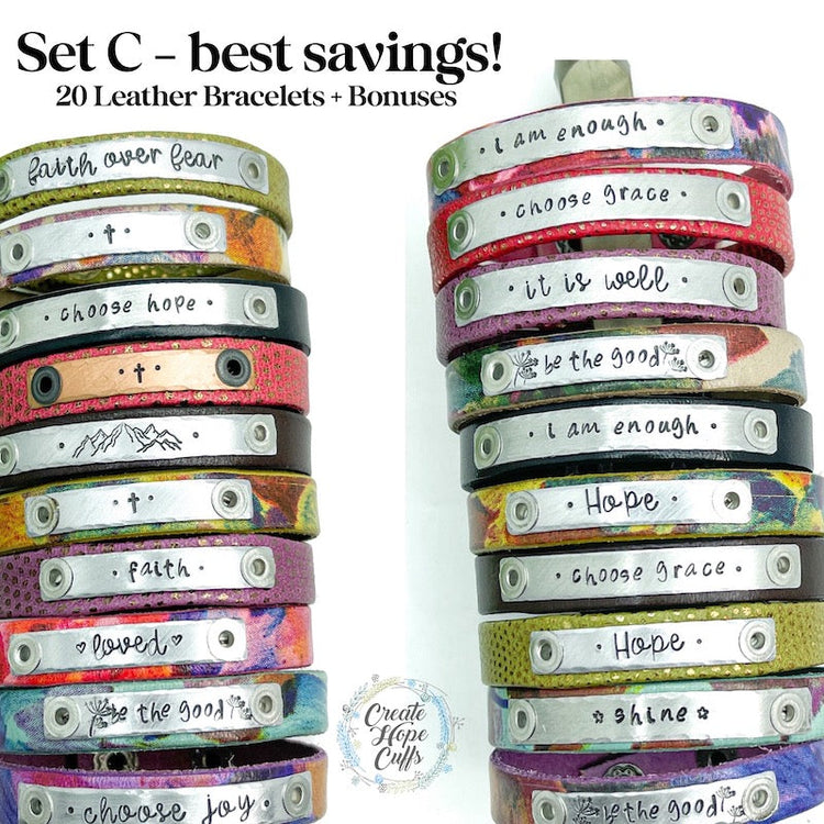 (Wholesale) 3 BUNDLE OPTIONS | SPRING Blossoms | Skinny Leather Bracelets | Save more than $64! Leather Wrap Create Hope Cuffs 