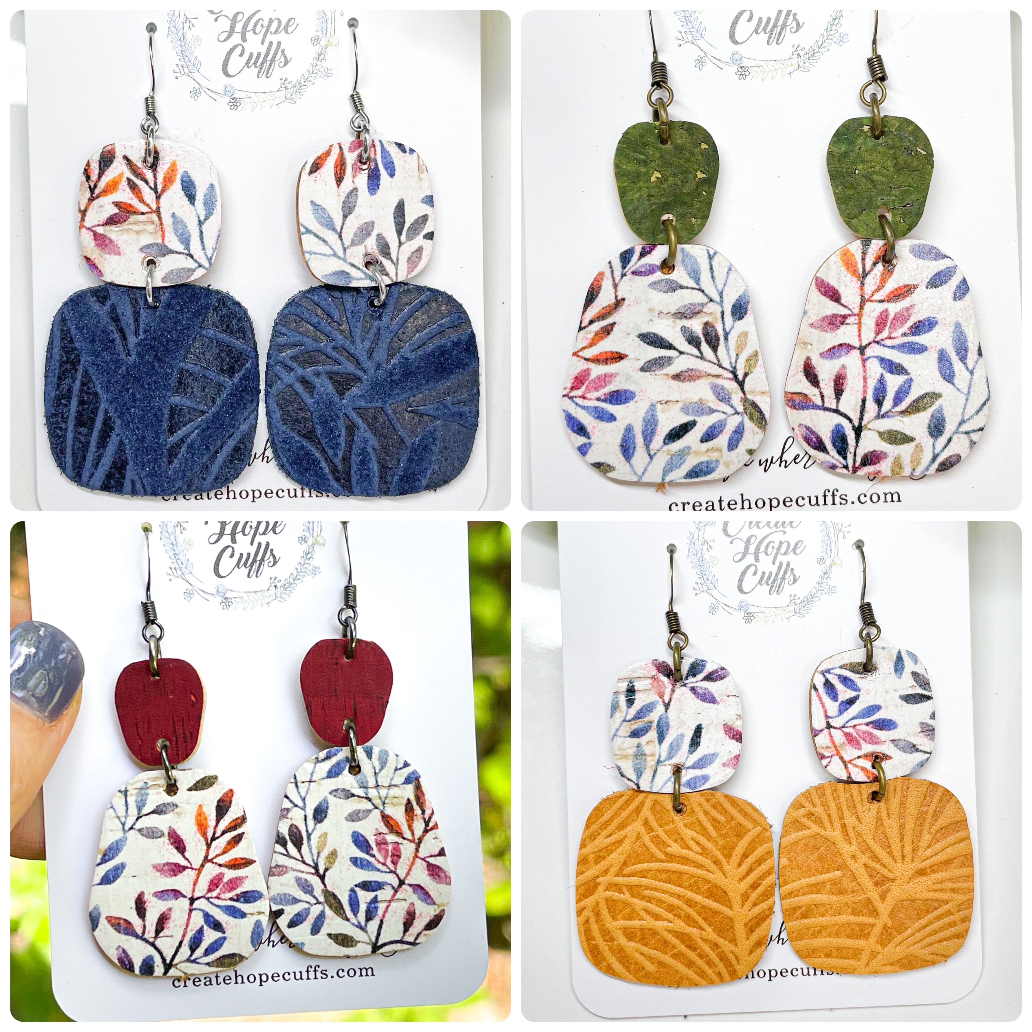 (Wholesale) 4 Colors | Boxwood Leather Earrings | Stacked | Hypoallergenic | Women Leather Earrings Create Hope Cuffs 