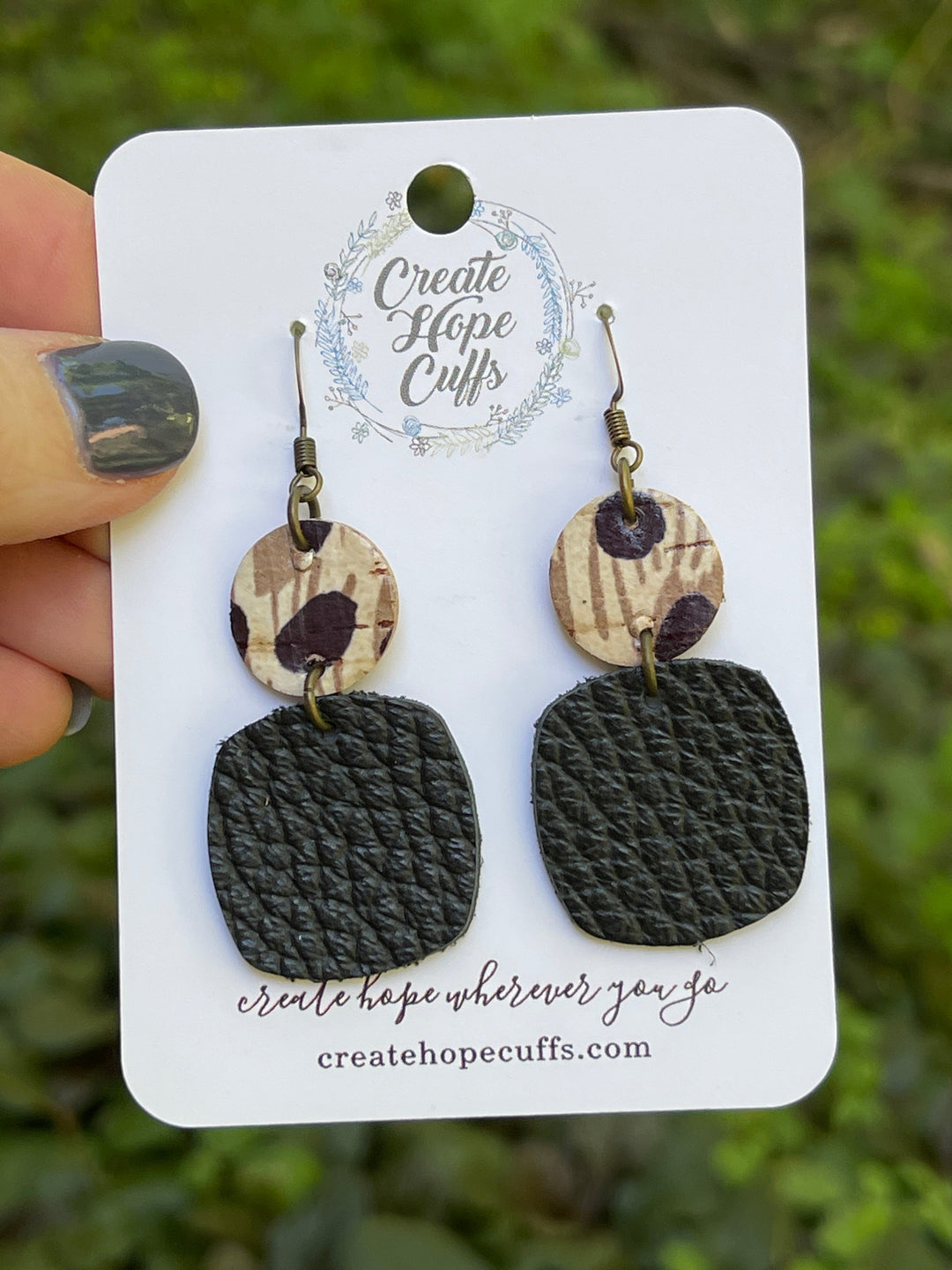 (Wholesale) African Cheetah Leather Earrings | 3 Styles | Stacked | Hypoallergenic | Women Leather Earrings Create Hope Cuffs 