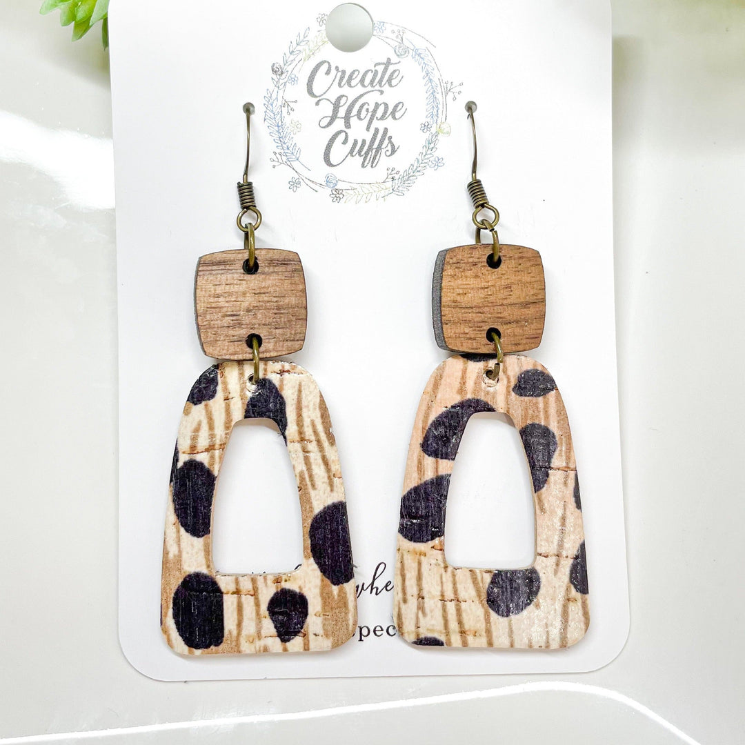 (Wholesale) African Cheetah Leather Earrings | 3 Styles | Stacked | Hypoallergenic | Women Leather Earrings Create Hope Cuffs Open Wood Drops 