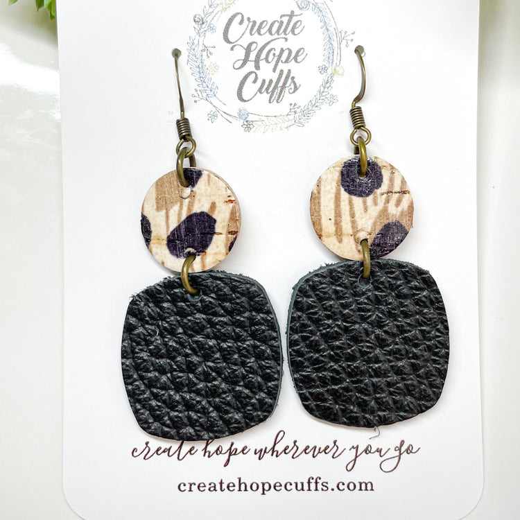 (Wholesale) African Cheetah Leather Earrings | 3 Styles | Stacked | Hypoallergenic | Women Leather Earrings Create Hope Cuffs Stacked Black Cheetah Print 