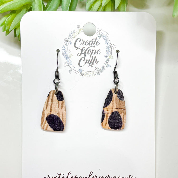 (Wholesale) African Cheetah Leather Earrings | 3 Styles | Stacked | Hypoallergenic | Women Leather Earrings Create Hope Cuffs Tiny Drops 
