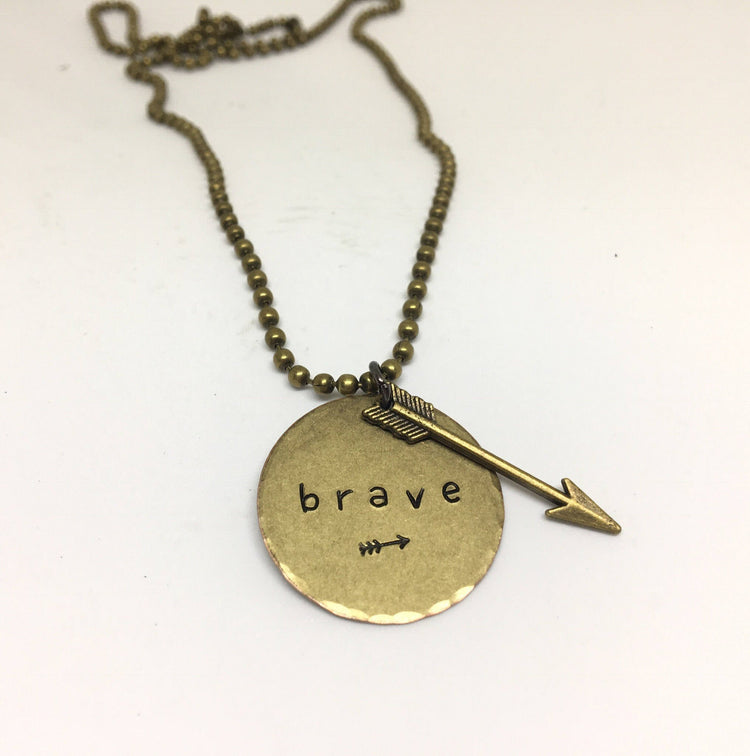 (Wholesale) Antiqued Bronze Ball Necklace | 4 Phrases | Arrow Charm | 24" chain Vintage Necklace Create Hope Cuffs 