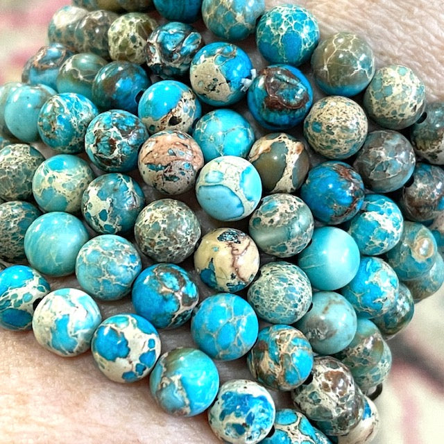 (Wholesale) Aqua Terra Lotus Jasper | Gemstone Bead Bracelets | 8mm Stone | Women Bracelets Create Hope Cuffs 