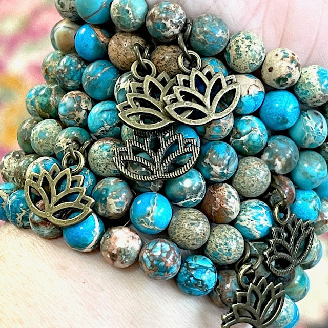 (Wholesale) Aqua Terra Lotus Jasper | Gemstone Bead Bracelets | 8mm Stone | Women Bracelets Create Hope Cuffs 