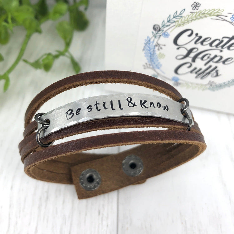 (Wholesale) BE STILL & KNOW Mini Wrap | 13 Colors | Leather Bracelet | Women | Adjustable Leather Wrap Create Hope Cuffs 