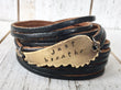 (Wholesale) Black Leather Double Wrap & Wing | 8 Phrases | Bracelet | Women | Adjustable