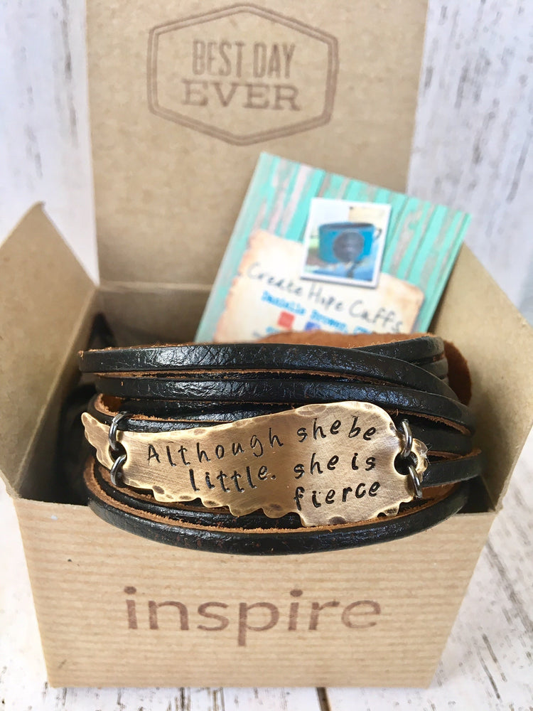 (Wholesale) Black Leather Double Wrap & Wing | 8 Phrases | Bracelet | Women | Adjustable Leather Wrap Create Hope Cuffs she believed she could so she did 