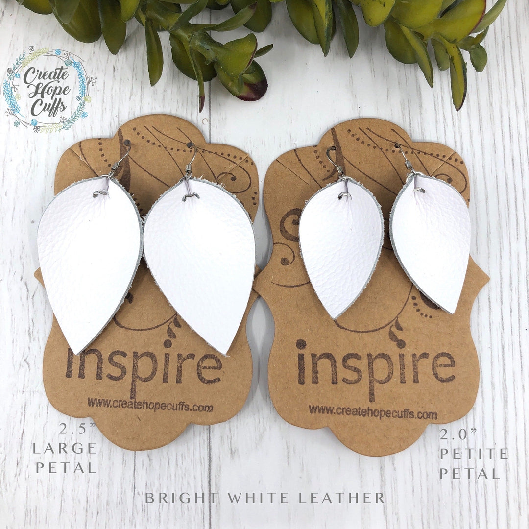 (Wholesale) Bright White Leather Earrings | 2 Sizes | Essential Oil Diffusers Leather Earrings Create Hope Cuffs 