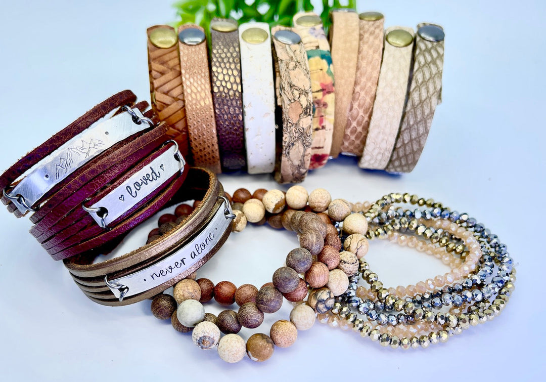 (Wholesale) BUNDLE: Earthy 2022 Inspo | 32 Bracelets | Save $75 Leather Wrap Create Hope Cuffs 