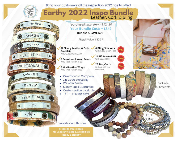 (Wholesale) BUNDLE: Earthy 2022 Inspo | 32 Bracelets | Save $75 Leather Wrap Create Hope Cuffs 