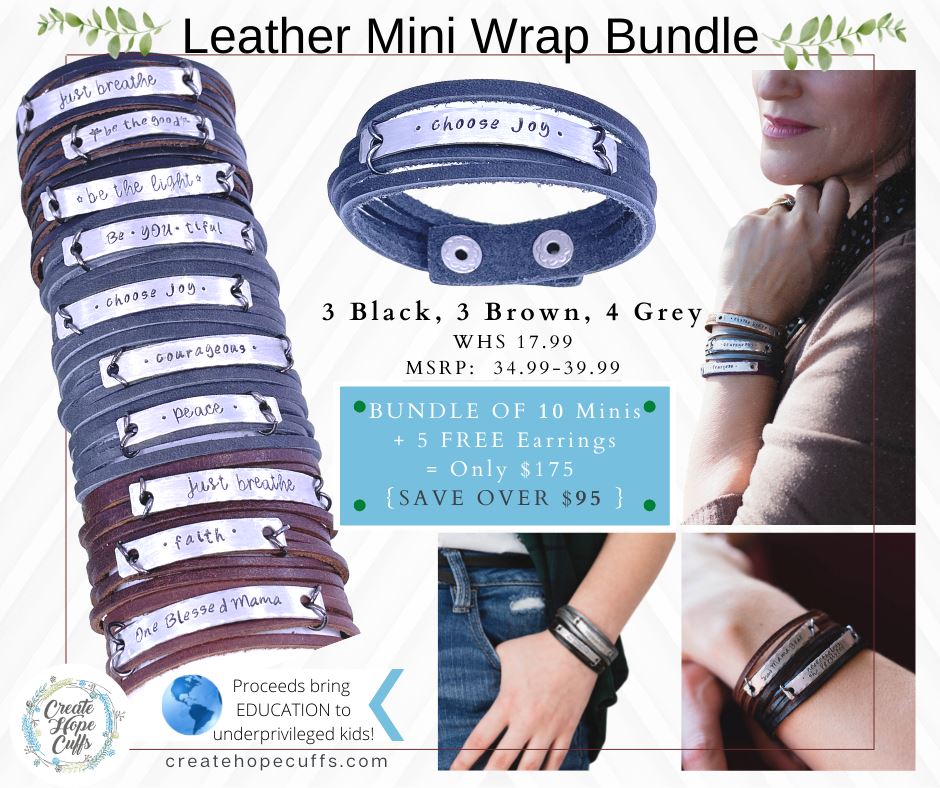 (Wholesale) BUNDLE: MiNi Leather Wraps Leather Wrap Create Hope Cuffs 
