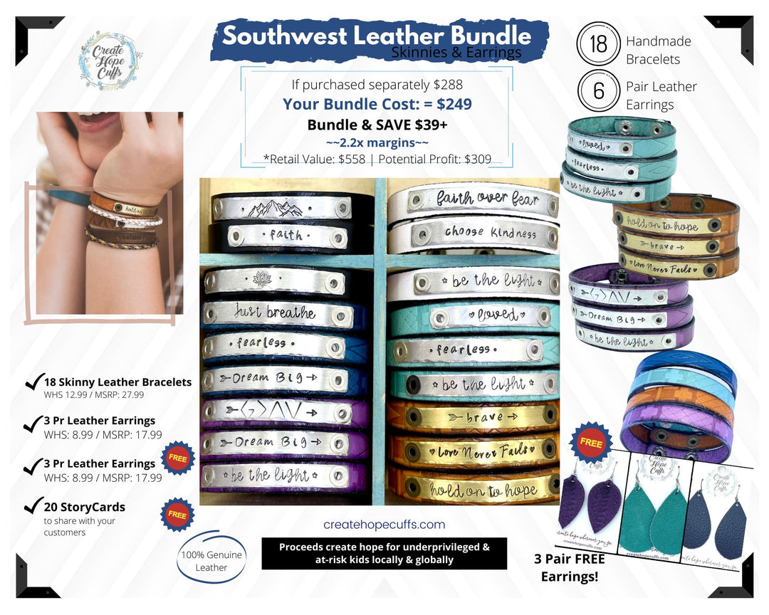 (Wholesale) BUNDLE: Southwest Leather| 24 Designs | Save $39 Leather Wrap Create Hope Cuffs 