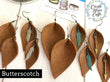 (Wholesale) Butterscotch Brown Leather Boho Petal Earrings | 2 Sizes | Choose your Charm |  Oil Diffusers