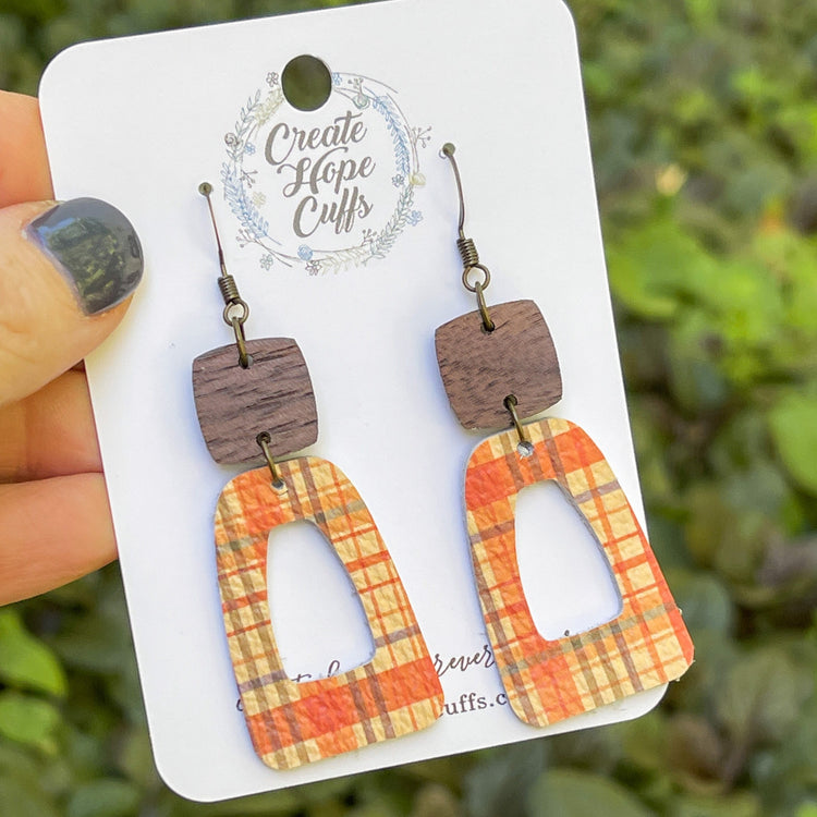 (Wholesale) Candy Corn Plaid Leather Earrings | 3 Styles | Stacked | Hypoallergenic | Women Leather Earrings Create Hope Cuffs 