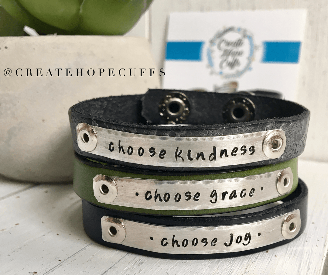 (Wholesale) CHOOSE Skinny Leather Bracelet | 5 Phrases | Women Teens | adjustable Skinny Bracelets Create Hope Cuffs 