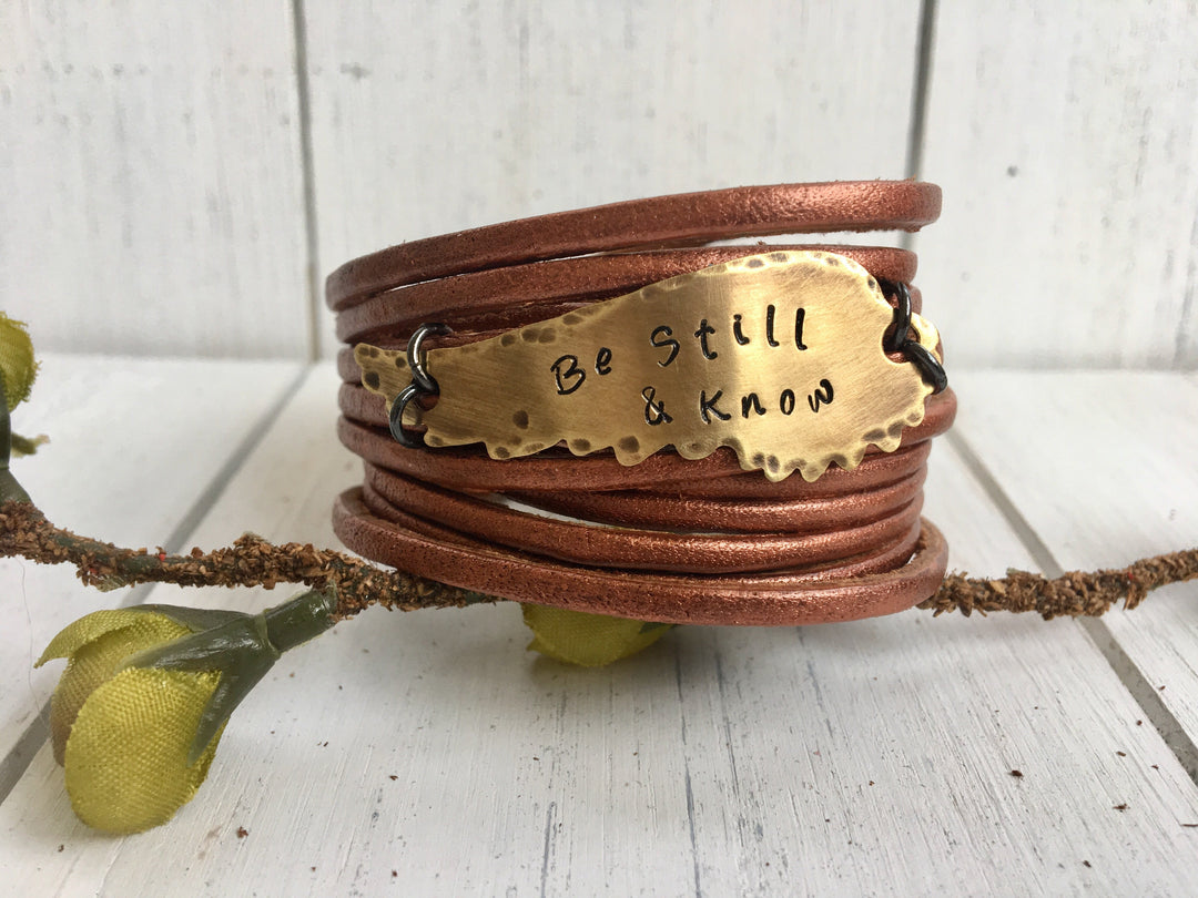 (Wholesale) Copper Leather & Bronze Metal | 10 Phrases | Wrap Bracelet, adjustable Leather Wrap Create Hope Cuffs 