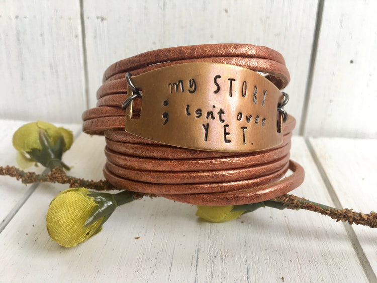 (Wholesale) Copper Leather & Bronze Metal | 10 Phrases | Wrap Bracelet, adjustable Leather Wrap Create Hope Cuffs 