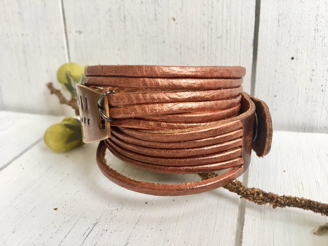 (Wholesale) Copper Leather & Bronze Metal | 10 Phrases | Wrap Bracelet, adjustable Leather Wrap Create Hope Cuffs 