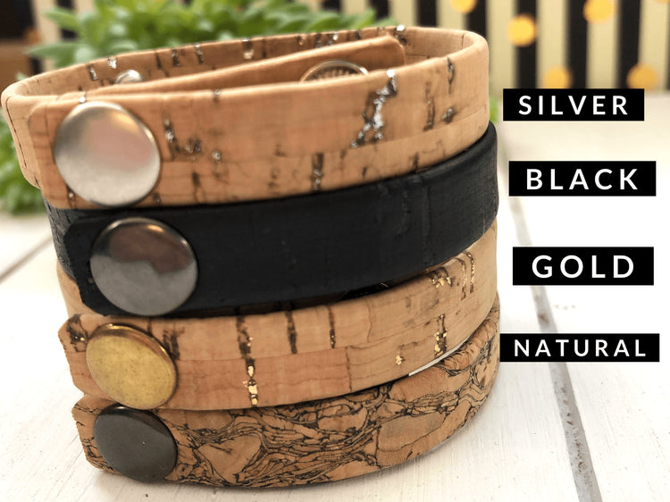 (Wholesale) CORK Collection Skinny Bracelet, Vegan, ECO friendly Cork Fabric, 4 designs, adjustable Skinny Bracelets Create Hope Cuffs 