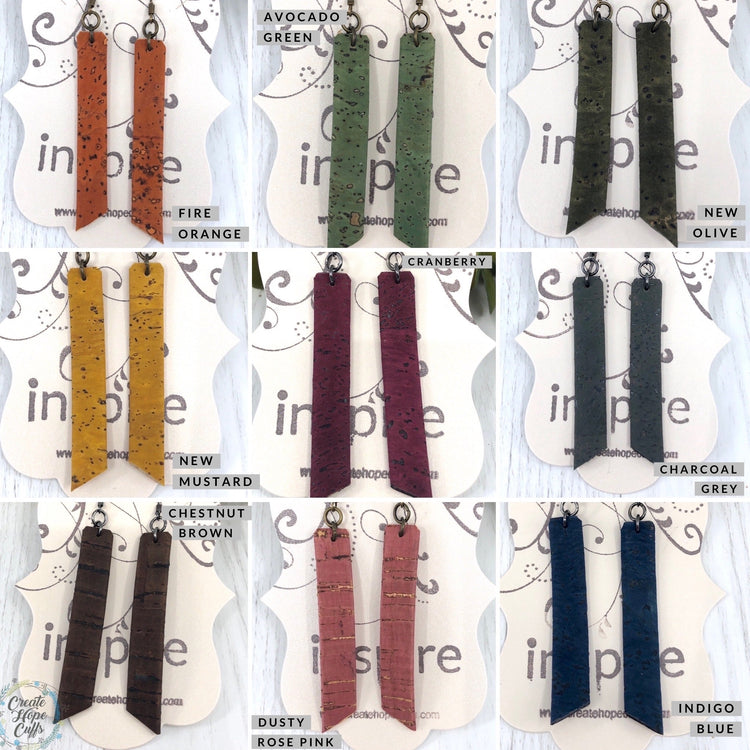 (Wholesale) Cork Rectangle Bar Earrings | 2.75" drop | Vegan Eco-Friendly Cork Earrings Create Hope Cuffs 