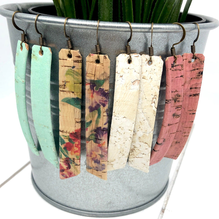 (Wholesale) Cork Rectangle Bar Earrings | 2.75" drop | Vegan Eco-Friendly Cork Earrings Create Hope Cuffs 