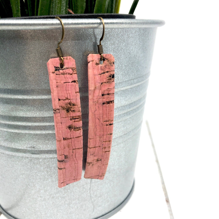 (Wholesale) Cork Rectangle Bar Earrings | 2.75" drop | Vegan Eco-Friendly Cork Earrings Create Hope Cuffs 
