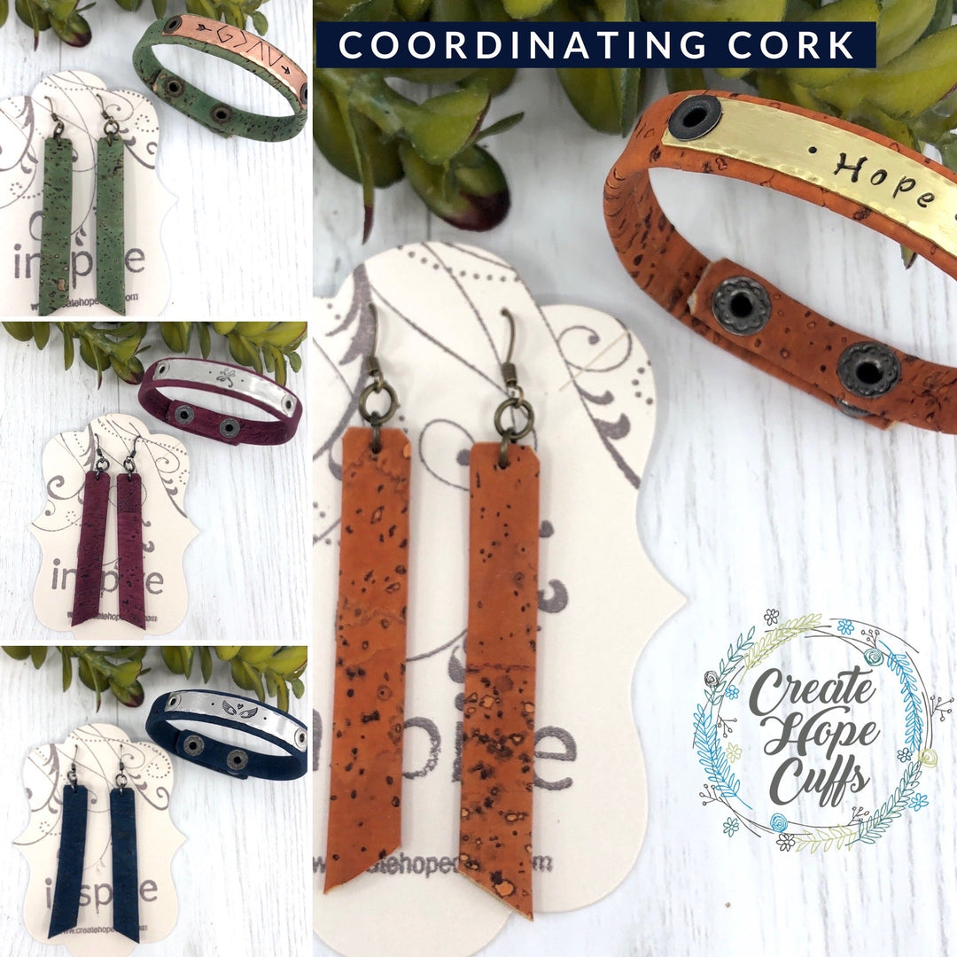 (Wholesale) Cork Rectangle Bar Earrings | 2.75" drop | Vegan Eco-Friendly Cork Earrings Create Hope Cuffs 