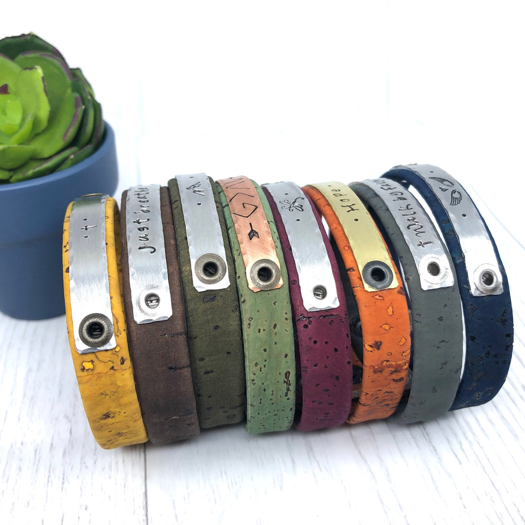 (Wholesale) CORK Skinny Bracelets | Vegan | ECO friendly | 18+ colors | TAP TITLE FOR OPTIONS LIST! Skinny Bracelets Create Hope Cuffs 