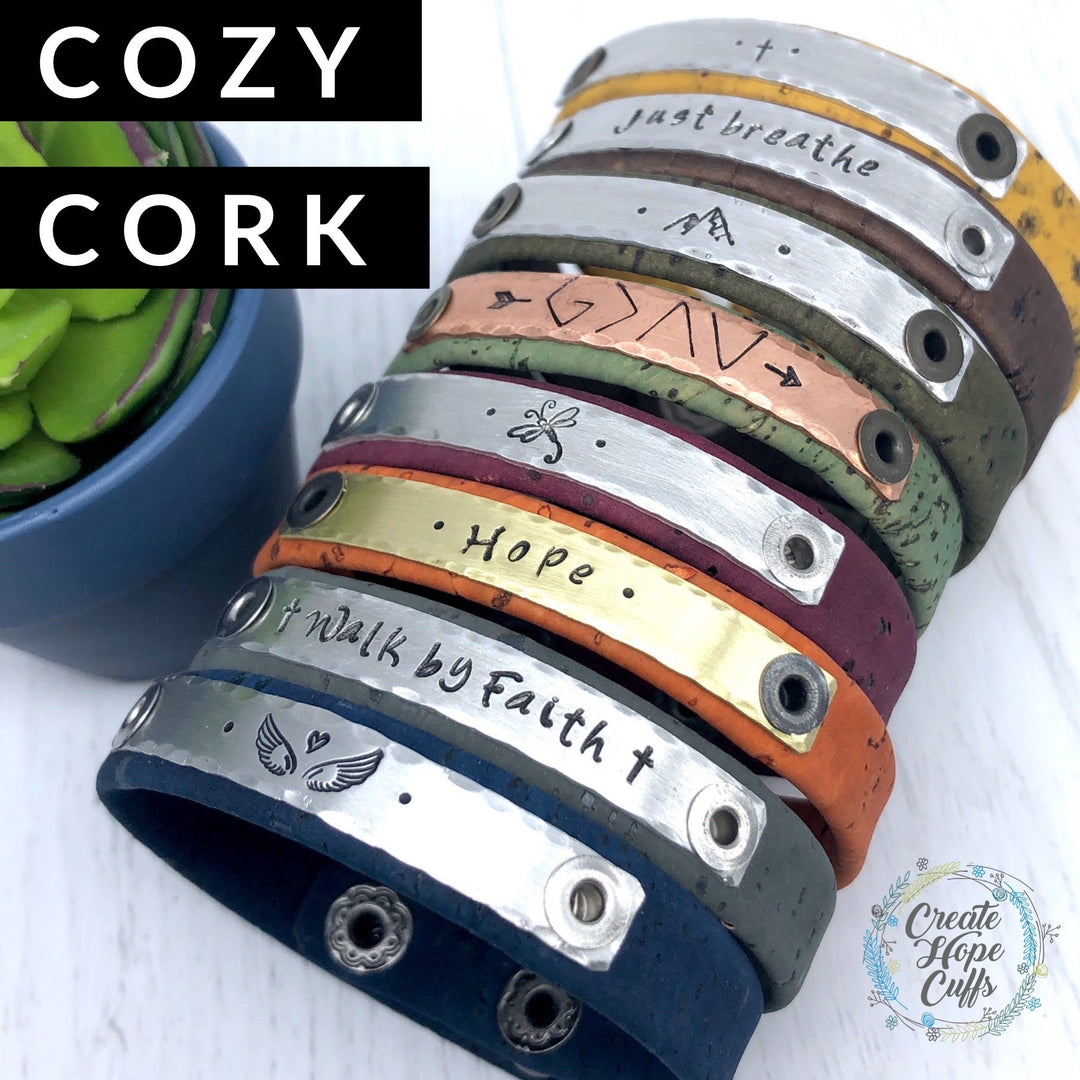 (Wholesale) CORK Skinny Bracelets | Vegan | ECO friendly | 18+ colors | TAP TITLE FOR OPTIONS LIST! Skinny Bracelets Create Hope Cuffs 