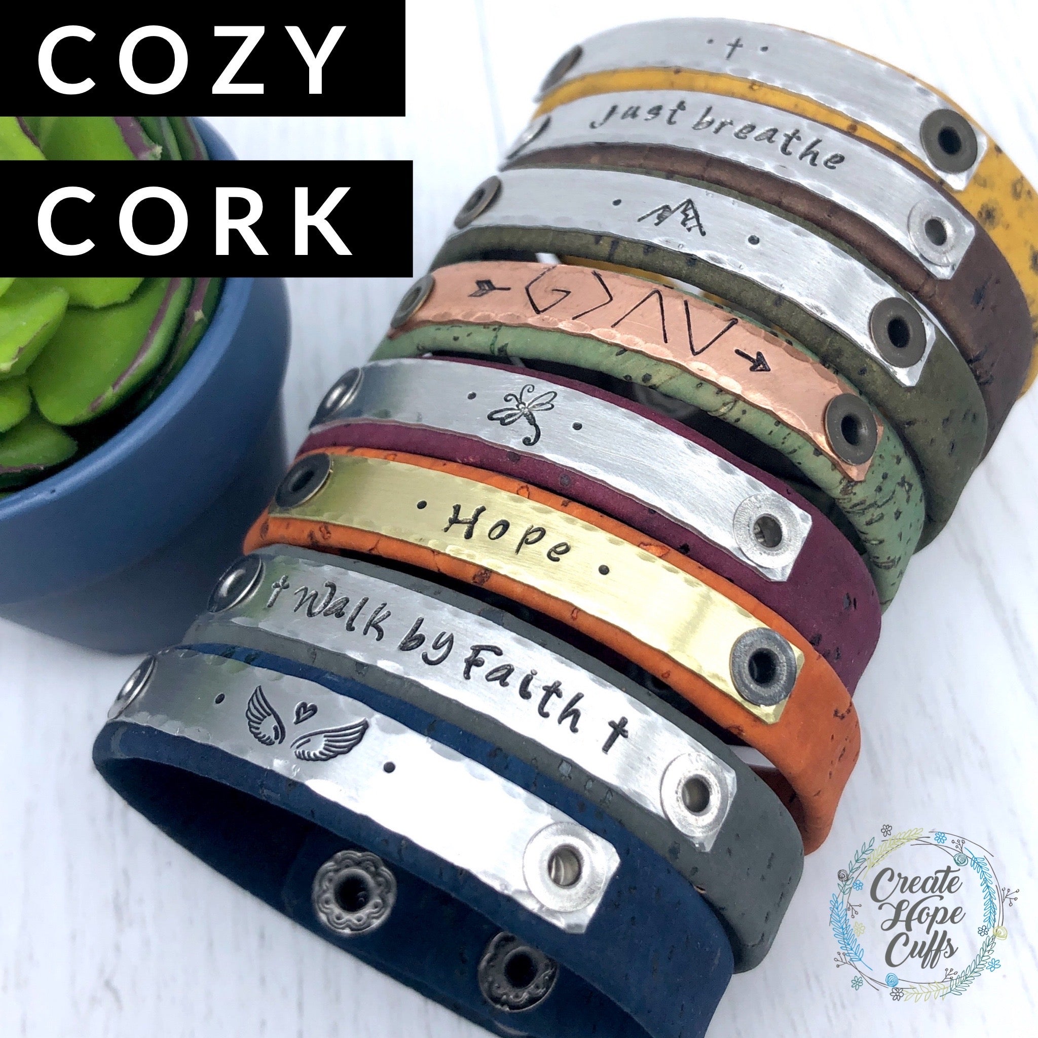 (Wholesale) CORK Skinny Bracelets | Vegan | ECO friendly | 18+ colors | TAP TITLE FOR OPTIONS LIST! Skinny Bracelets Create Hope Cuffs 