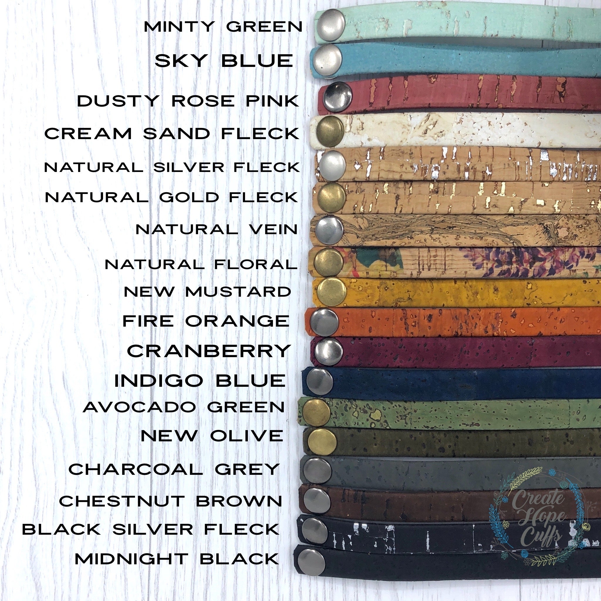 (Wholesale) CORK Skinny Bracelets | Vegan | ECO friendly | 18+ colors | TAP TITLE FOR OPTIONS LIST! Skinny Bracelets Create Hope Cuffs 