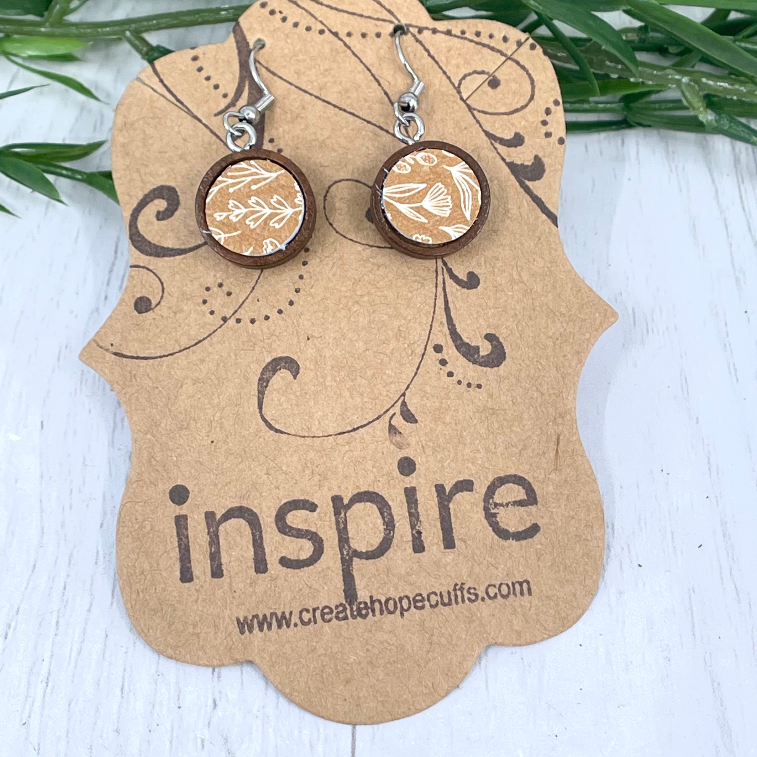 (Wholesale) Dangle Wood & Whimsy Yellow Leather Earrings | Hypoallergenic Wood Earrings Create Hope Cuffs 