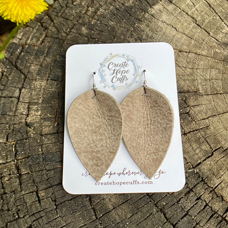 (Wholesale) Distressed Taupe Leather Earrings, 2 Sizes Essential Oil Diffusers Leather Earrings Create Hope Cuffs Large 