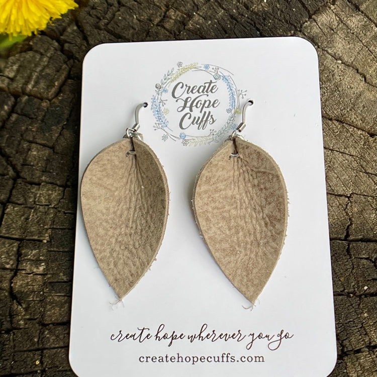 (Wholesale) Distressed Taupe Leather Earrings, 2 Sizes Essential Oil Diffusers Leather Earrings Create Hope Cuffs Petite 