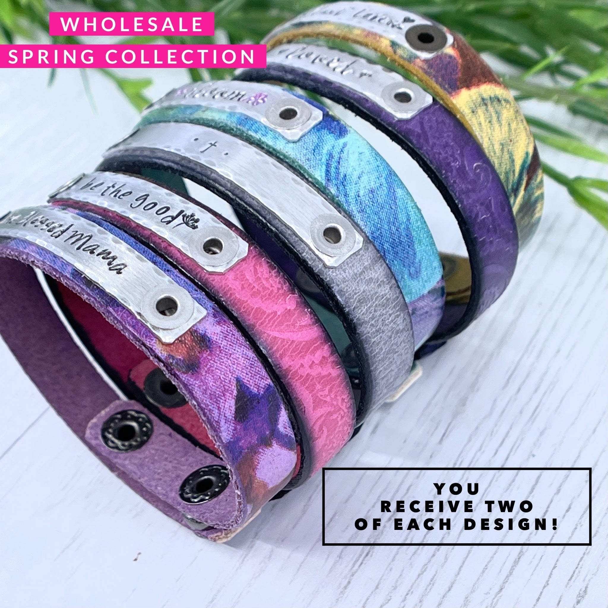 (Wholesale) Floral & Embossed Leather Bundles - Skinny Bracelet & Wrap Options Leather Wrap Create Hope Cuffs 