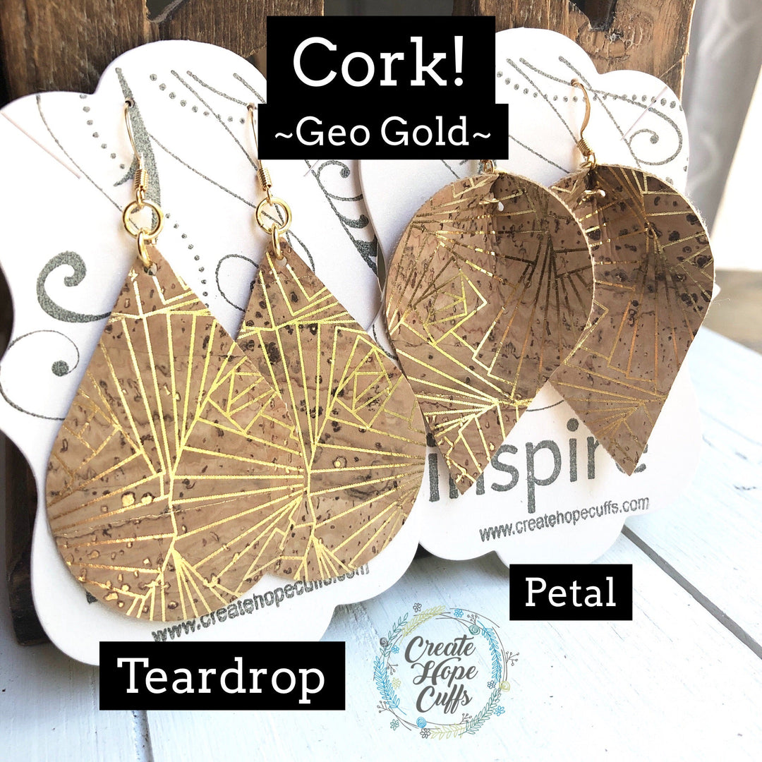 (Wholesale) Geo Gold CORK Earrings | 2.75" drop | Vegan Eco-Friendly | 2 Style Options Cork Earrings Create Hope Cuffs 