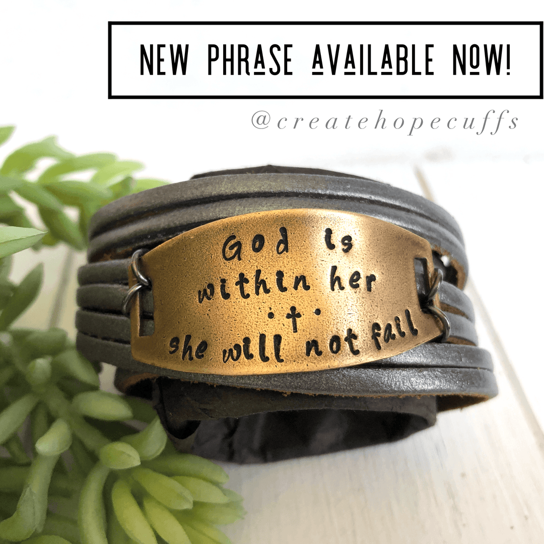 (Wholesale) GOD is WITHIN HER Leather Wrap & Bronze Bracelet | 12 colors | Women, adjustable Leather Wrap Create Hope Cuffs 