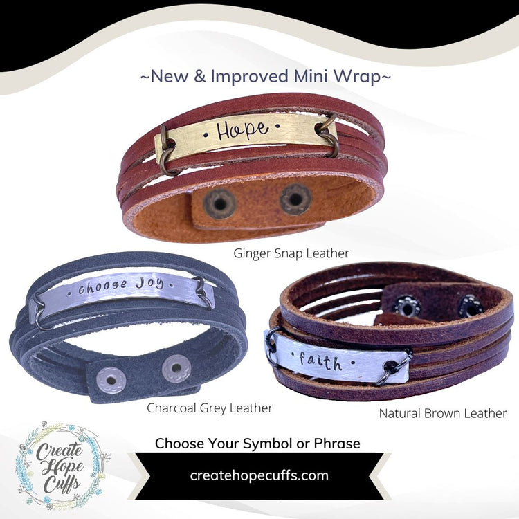 (Wholesale) LEATHER EXTENDERS FOR WRAPS - Double Wrap & Mini Wrap Leather Wrap Create Hope Cuffs Mini Wrap - Charcoal Grey 