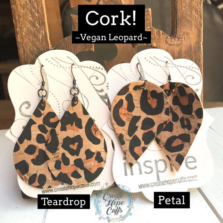 (Wholesale) Leopard Print CORK Earrings | 2.75" Drop | Vegan Eco-Friendly | 2 Style Options Cork Earrings Create Hope Cuffs 