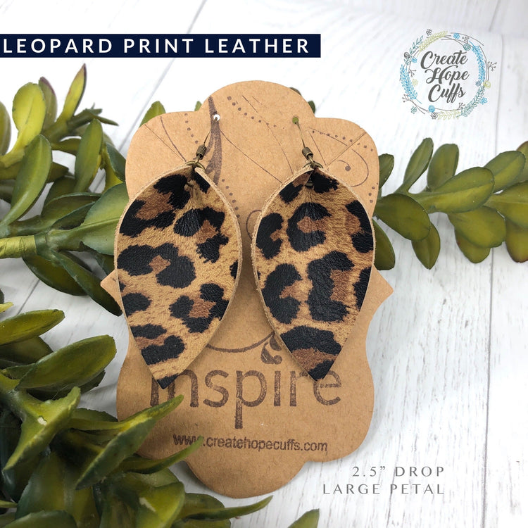 (Wholesale) Leopard Print Leather Earrings, 2 Sizes Essential Oil Diffusers Leather Earrings Create Hope Cuffs 